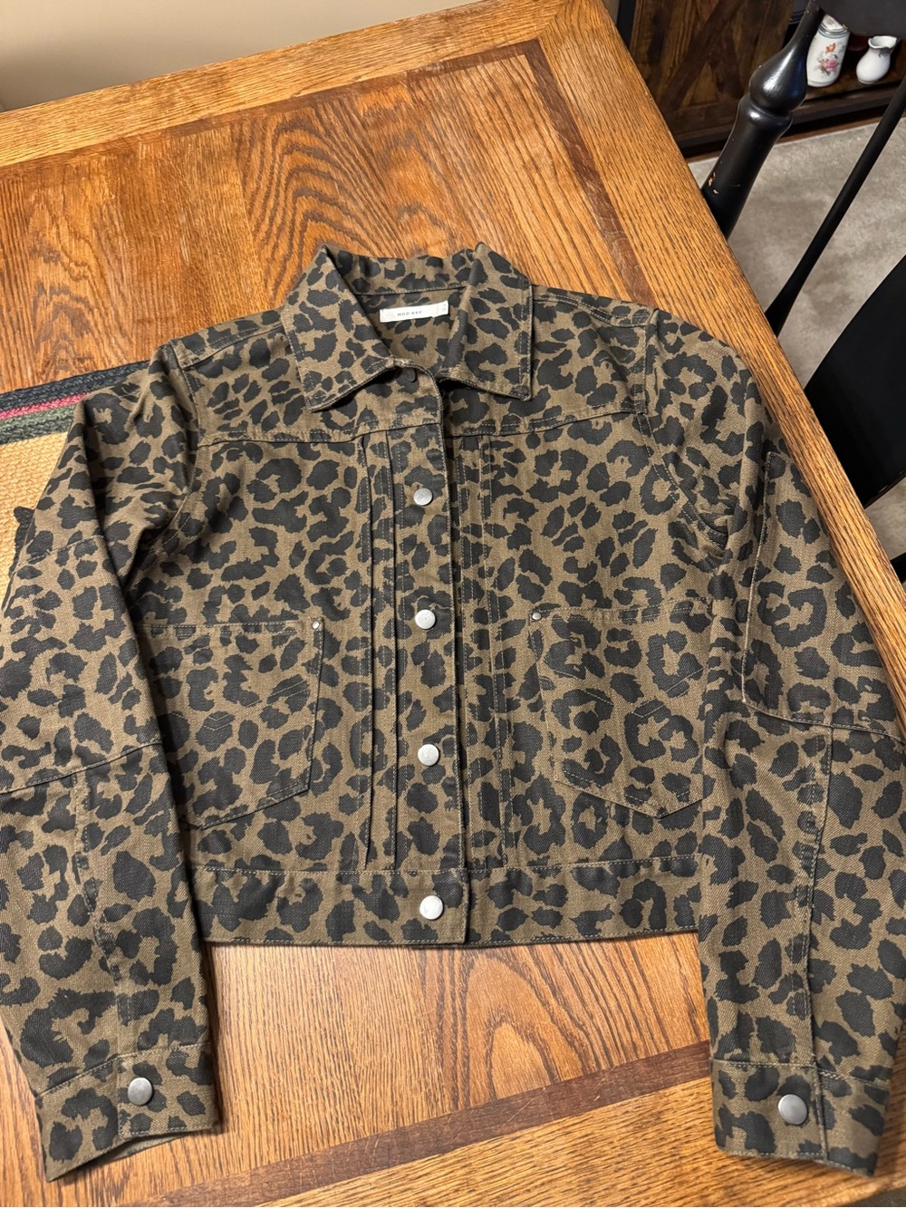 Mod Ref Olive Green Leopard Cropped Jean Jacket